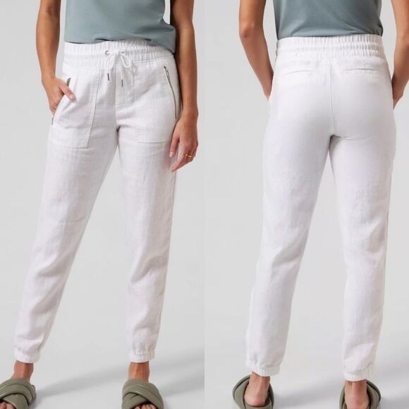 Athleta Pants - Athleta cabo linen jogger Lilly white womens size 8‎